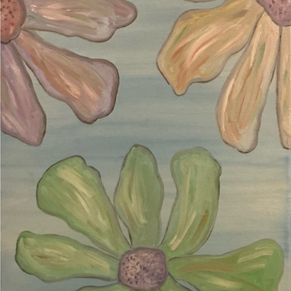 Vibrant Floral Canvas Art with Green and Purple Accents Painting